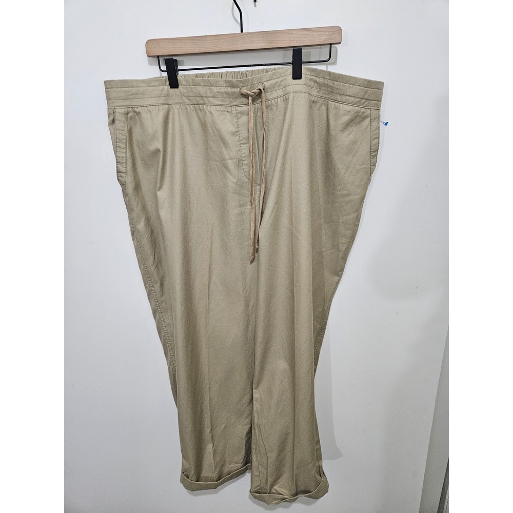 Talbots Womens 22W Khaki Drawstring Elastic Waist Straight Leg Pants Tan